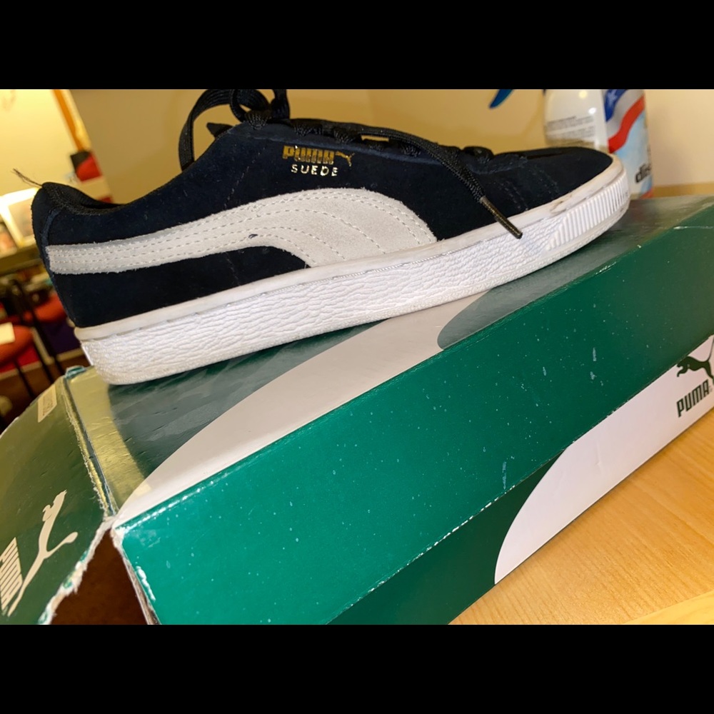 black and suede puma shoes